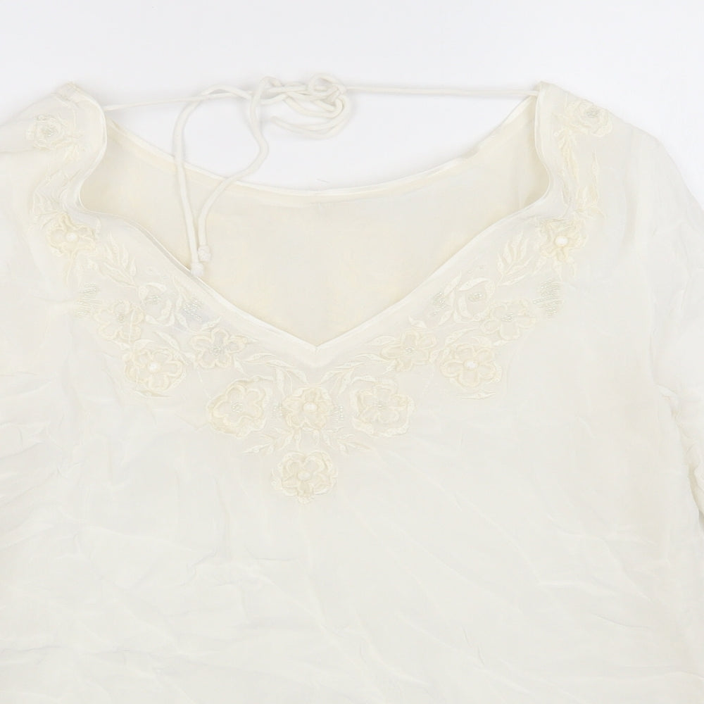 Monsoon Womens White Viscose A-Line Size 10 Round Neck Pullover