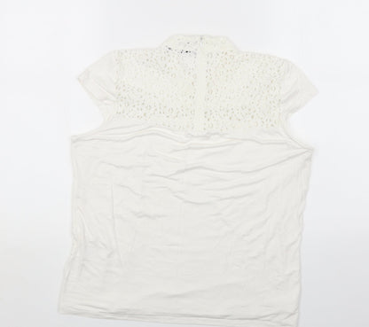 Andrew Marc Womens White Cotton Basic T-Shirt Size L Round Neck