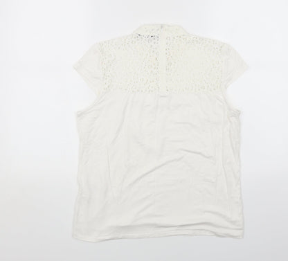 Andrew Marc Womens White Cotton Basic T-Shirt Size L Round Neck