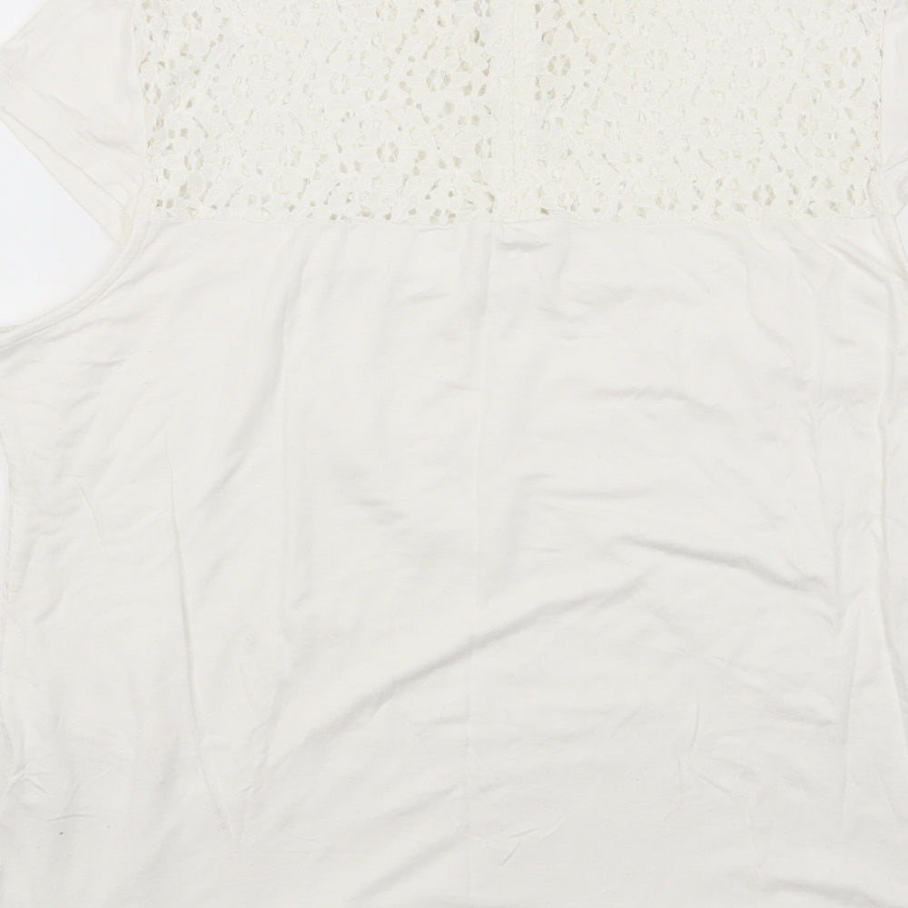 Andrew Marc Womens White Cotton Basic T-Shirt Size L Round Neck