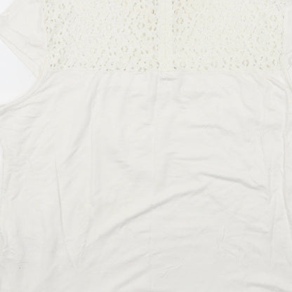 Andrew Marc Womens White Cotton Basic T-Shirt Size L Round Neck