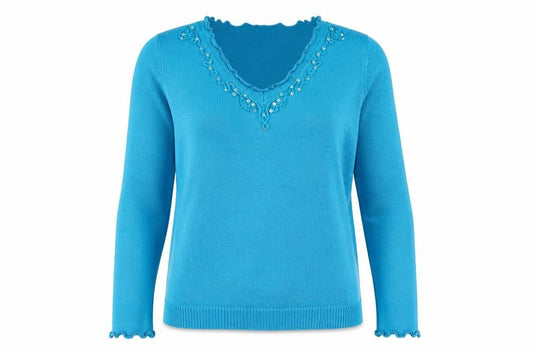 Editions Womens Blue V-Neck Acrylic Pullover Jumper Size 16