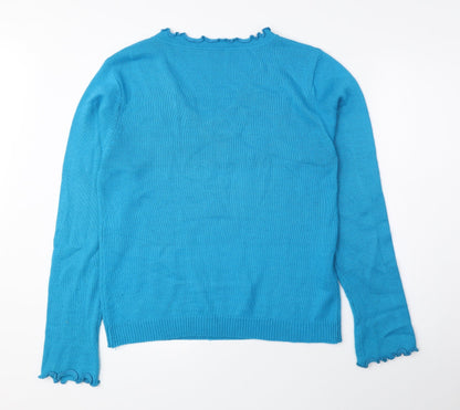 Editions Womens Blue V-Neck Acrylic Pullover Jumper Size 16