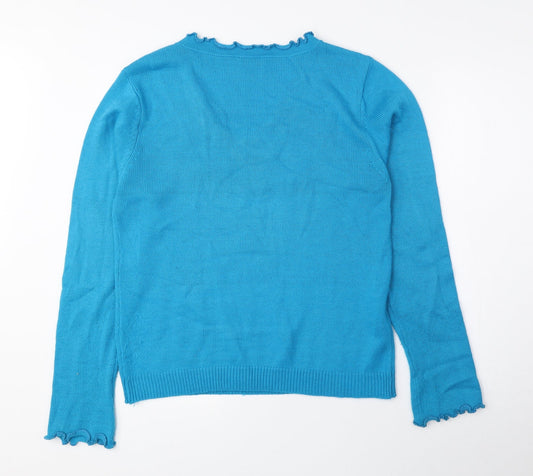 Editions Womens Blue V-Neck Acrylic Pullover Jumper Size 16