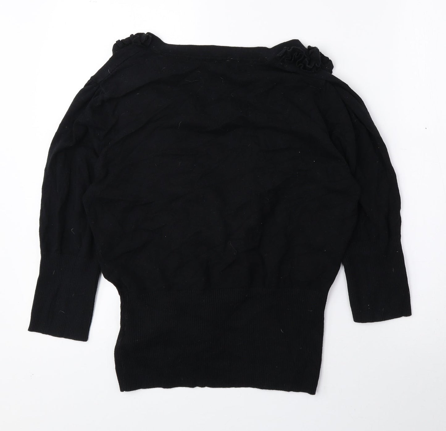 Julien Macdonald Womens Black V-Neck Cotton Cardigan Jumper Size 16
