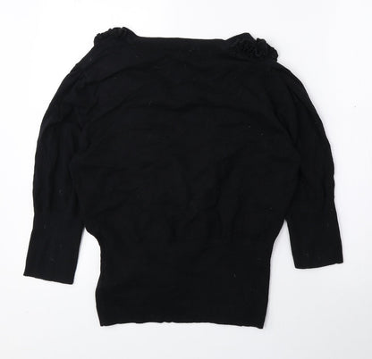 Julien Macdonald Womens Black V-Neck Cotton Cardigan Jumper Size 16