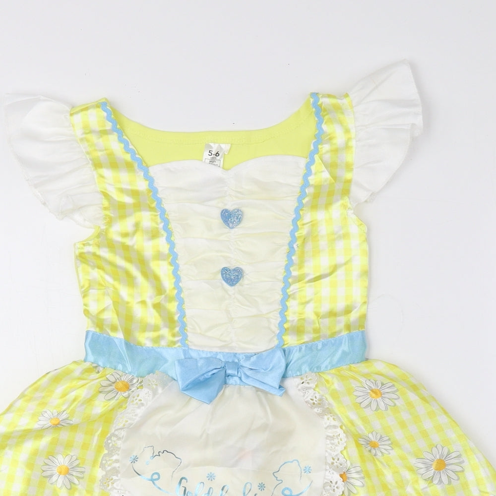 George Girls Yellow Floral Polyester Fit & Flare Size 5-6 Years Square Neck Pullover - Goldilocks Fancy Dress