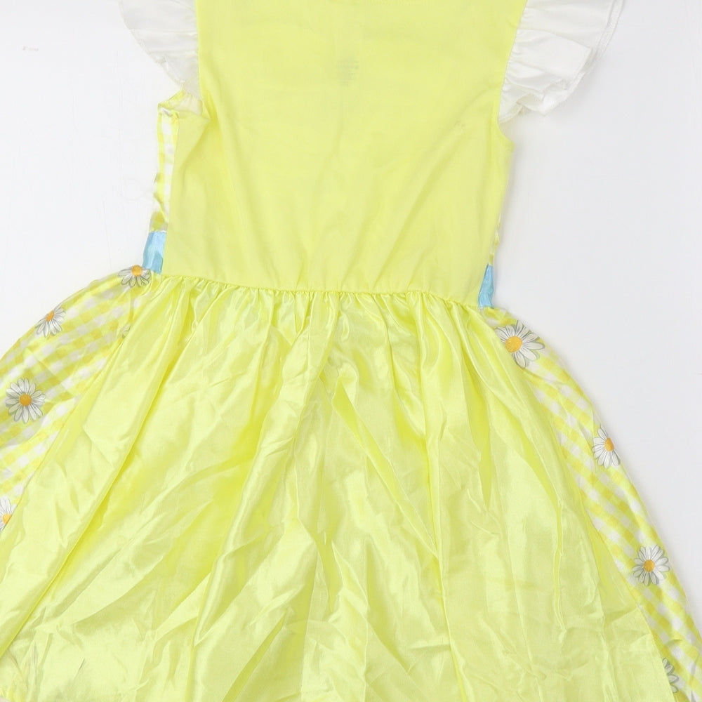 George Girls Yellow Floral Polyester Fit & Flare Size 5-6 Years Square Neck Pullover - Goldilocks Fancy Dress