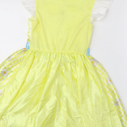 George Girls Yellow Floral Polyester Fit & Flare Size 5-6 Years Square Neck Pullover - Goldilocks Fancy Dress