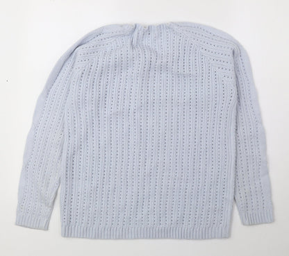 Damart Womens Blue Round Neck Acrylic Pullover Jumper Size 10