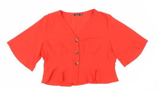 Boohoo Womens Red Polyester Cropped Blouse Size 18 V-Neck
