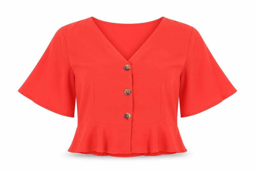 Womens UK Size 18 Boohoo Red Cropped Blouse