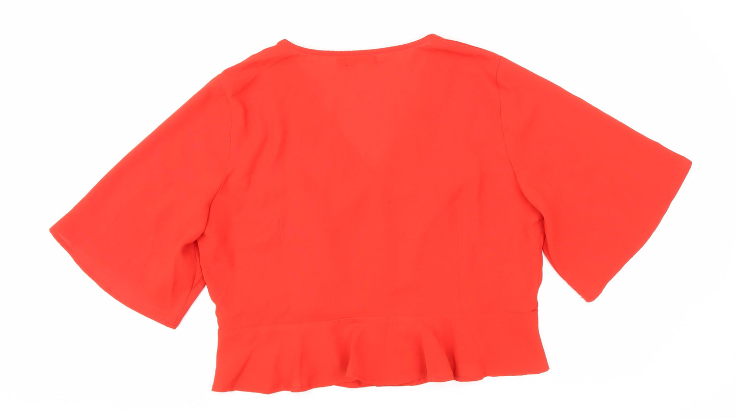 Boohoo Womens Red Polyester Cropped Blouse Size 18 V-Neck
