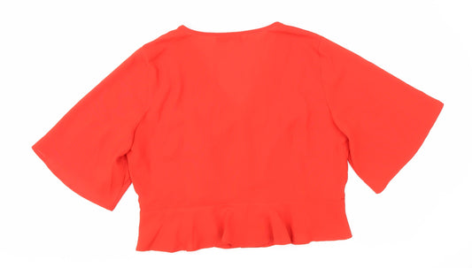 Boohoo Womens Red Polyester Cropped Blouse Size 18 V-Neck