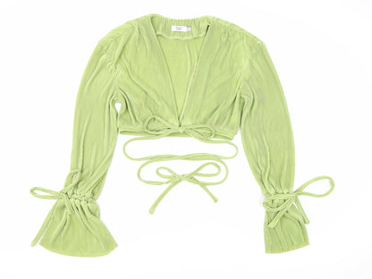 Womens UK Size 10 Misspap Green Cropped Blouse