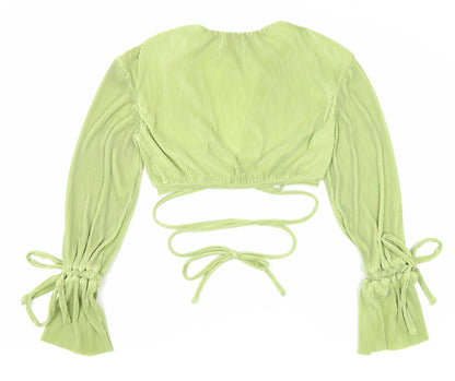 Womens UK Size 10 Misspap Green Cropped Blouse