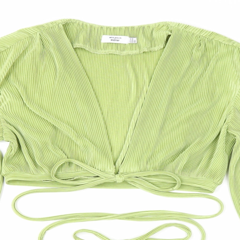 Womens UK Size 10 Misspap Green Cropped Blouse