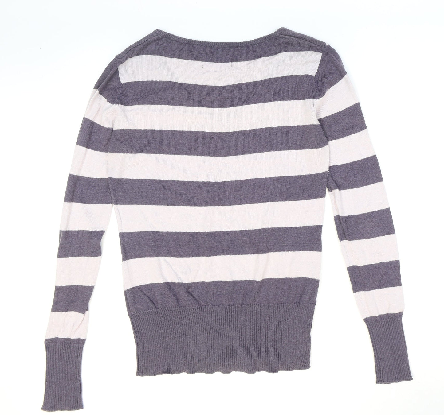 Blend Womens Purple V-Neck Striped Cotton Pullover Jumper Size M