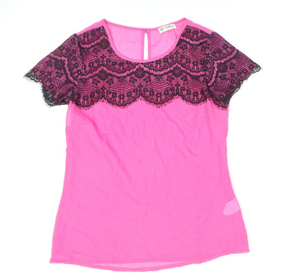 Miss Selfridge Womens Pink Polyester Basic Blouse Size 8 Round Neck - Lace