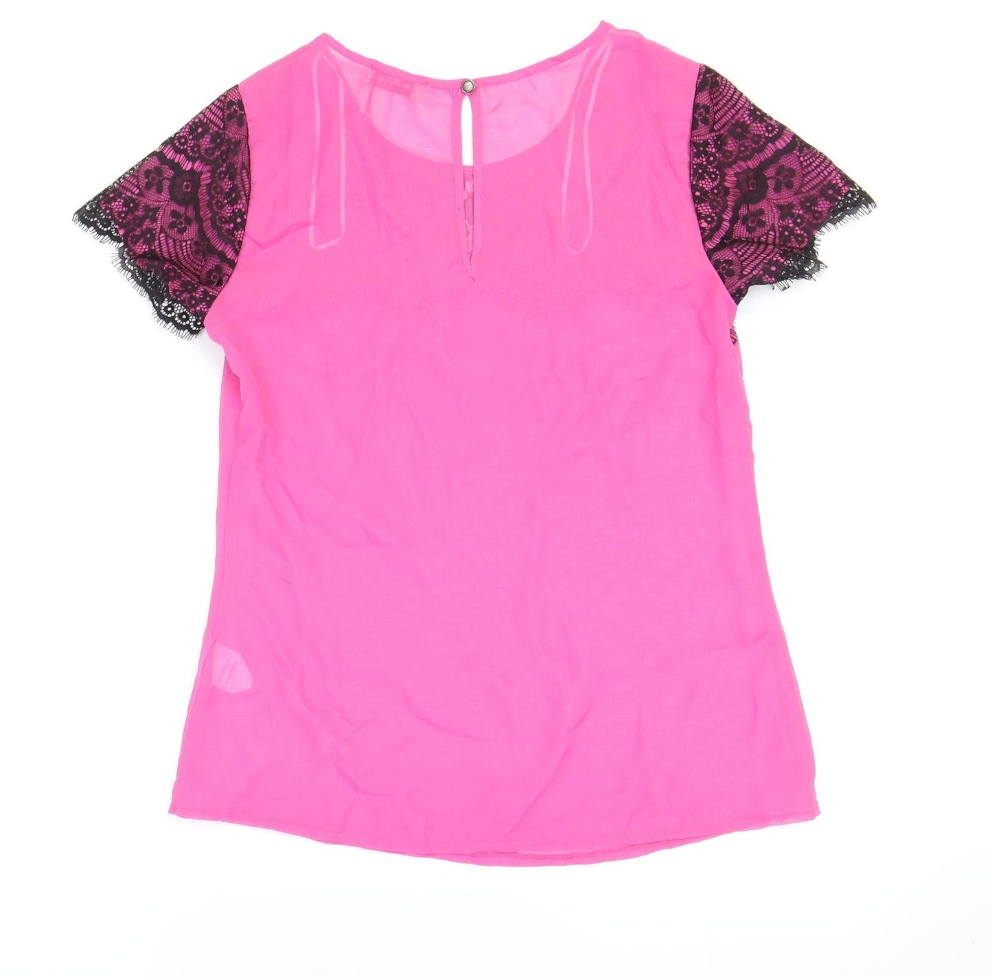Miss Selfridge Womens Pink Polyester Basic Blouse Size 8 Round Neck - Lace