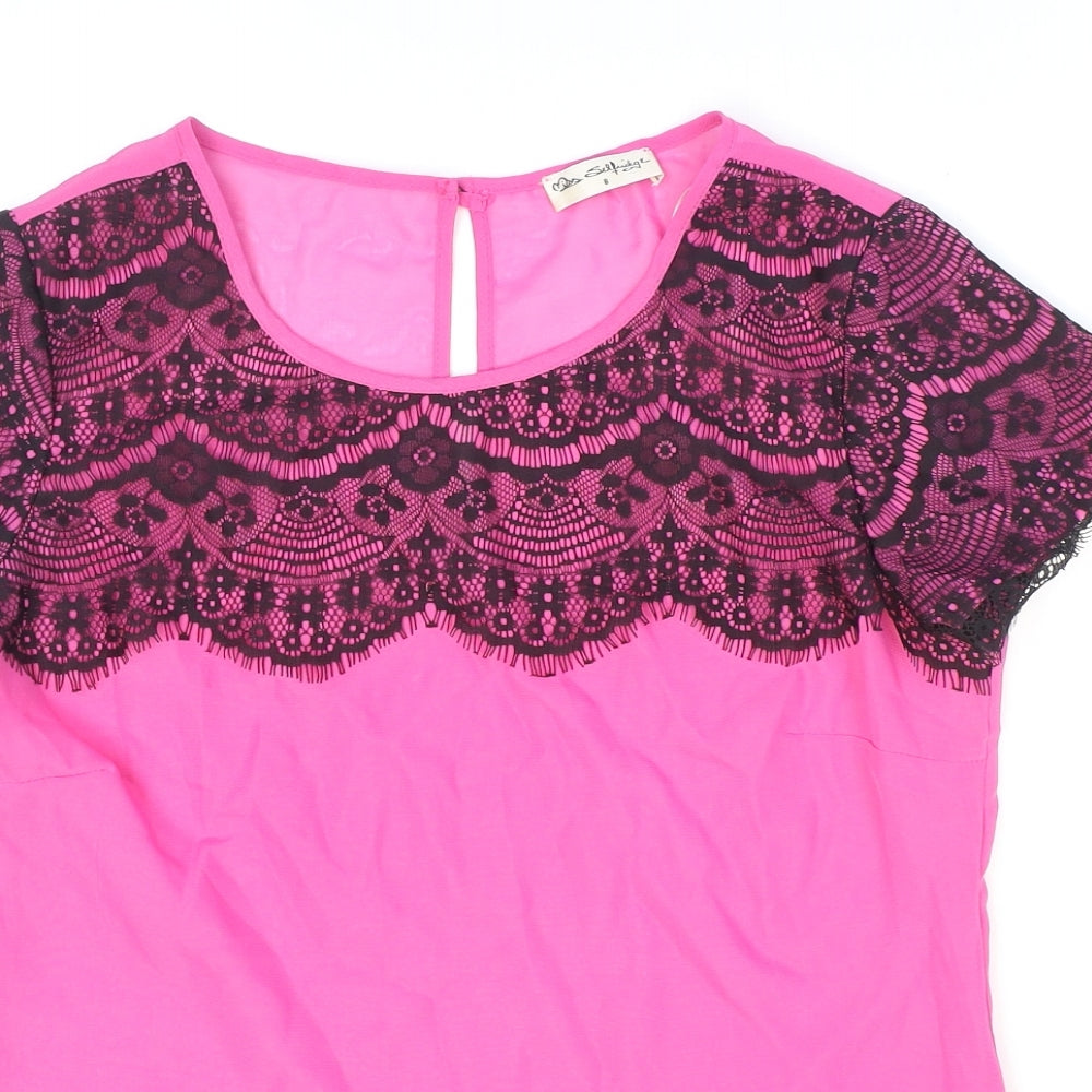 Miss Selfridge Womens Pink Polyester Basic Blouse Size 8 Round Neck - Lace
