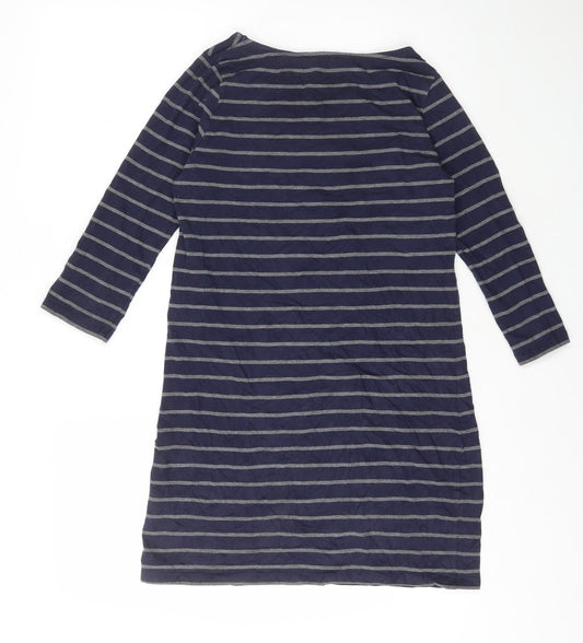 Dorothy Perkins Womens Blue Striped Cotton Bodycon Size 10 Round Neck Pullover