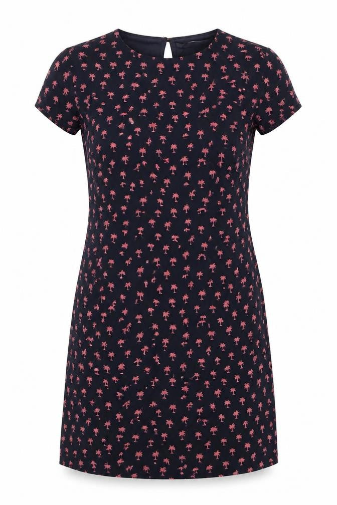 Zara Womens Blue Geometric Polyester A-Line Size S Round Neck Button - Pink Palm Trees
