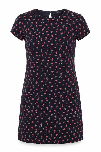 Zara Womens Blue Geometric Polyester A-Line Size S Round Neck Button - Pink Palm Trees