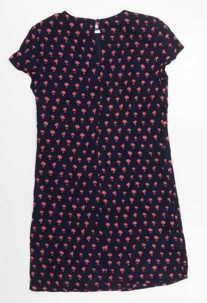 Zara Womens Blue Geometric Polyester A-Line Size S Round Neck Button - Pink Palm Trees