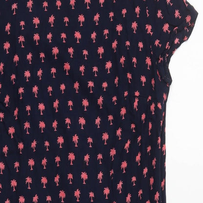 Zara Womens Blue Geometric Polyester A-Line Size S Round Neck Button - Pink Palm Trees