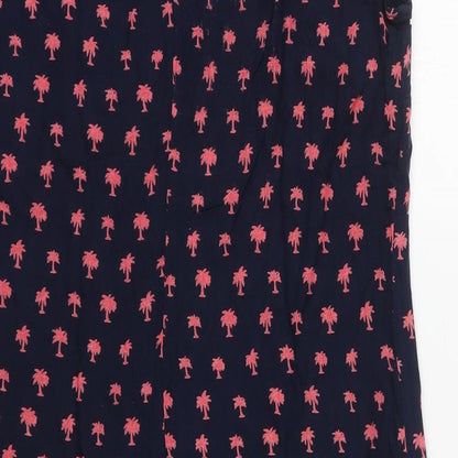Zara Womens Blue Geometric Polyester A-Line Size S Round Neck Button - Pink Palm Trees