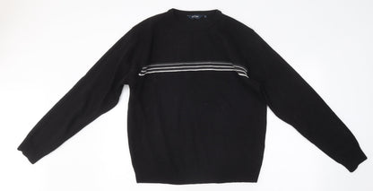 Ben Smith Womens Black Round Neck Striped Polyester Pullover Jumper Size L