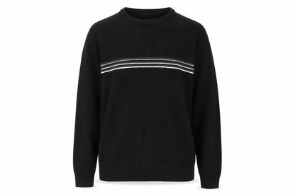 Ben Smith Womens Black Round Neck Striped Polyester Pullover Jumper Size L