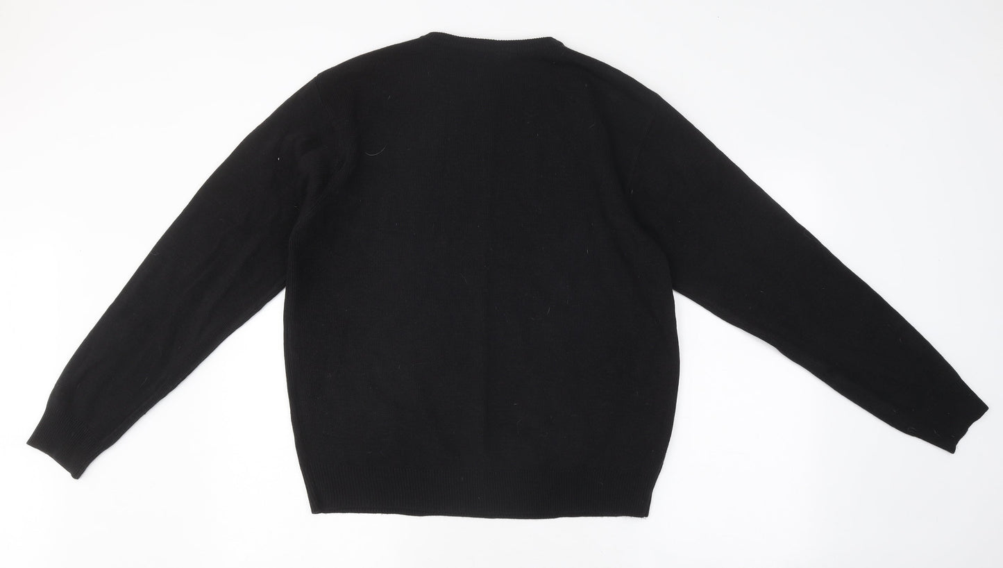 Ben Smith Womens Black Round Neck Striped Polyester Pullover Jumper Size L