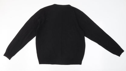 Ben Smith Womens Black Round Neck Striped Polyester Pullover Jumper Size L