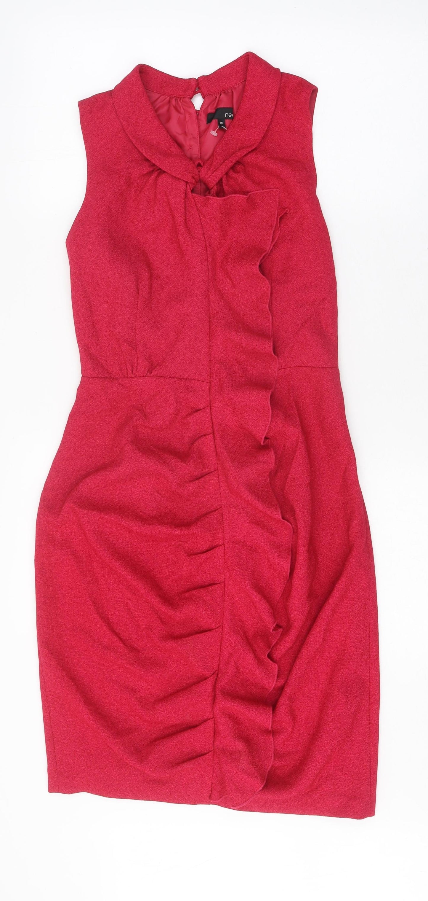 NEXT Womens Pink Polyester Bodycon Size 8 V-Neck Button - Slit
