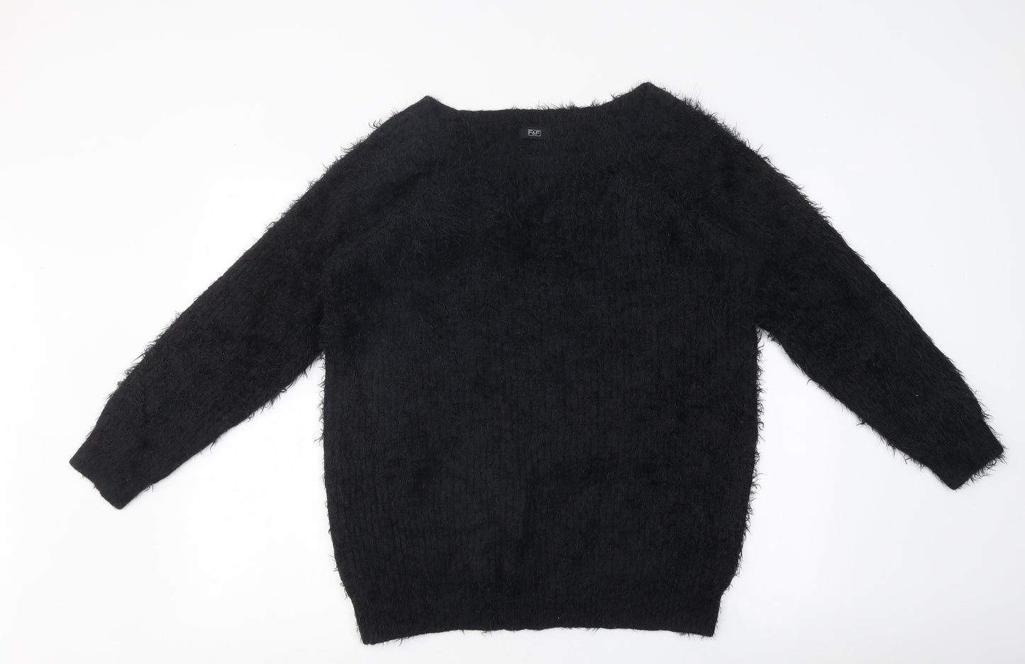 F&F Womens Black Round Neck Polyester Pullover Jumper Size 14