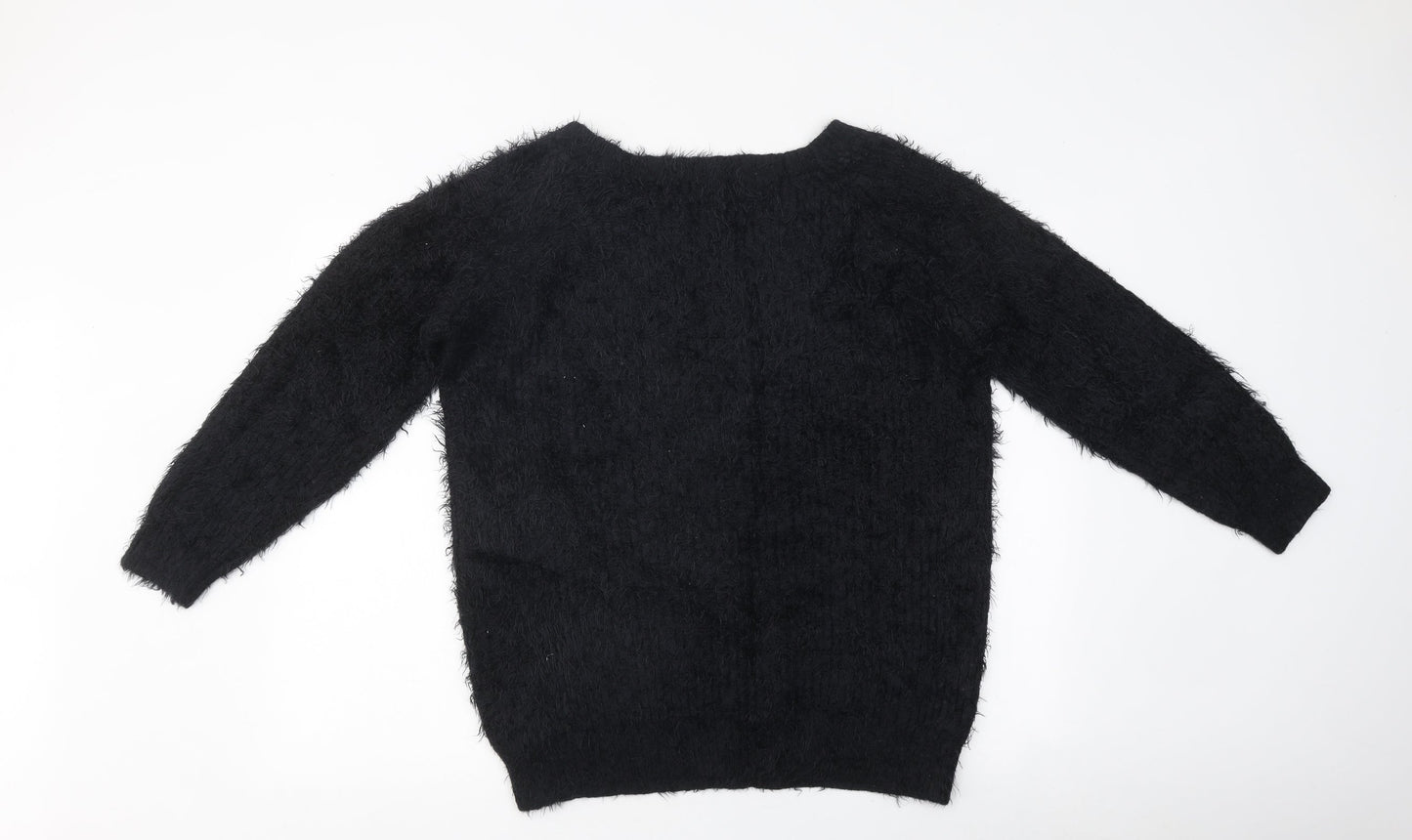 F&F Womens Black Round Neck Polyester Pullover Jumper Size 14
