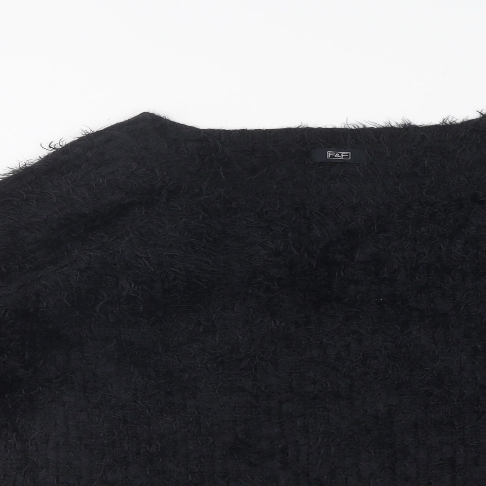 F&F Womens Black Round Neck Polyester Pullover Jumper Size 14