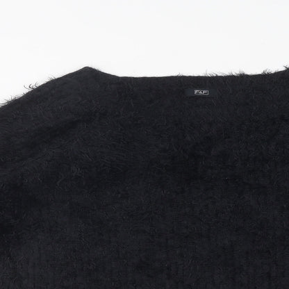 F&F Womens Black Round Neck Polyester Pullover Jumper Size 14