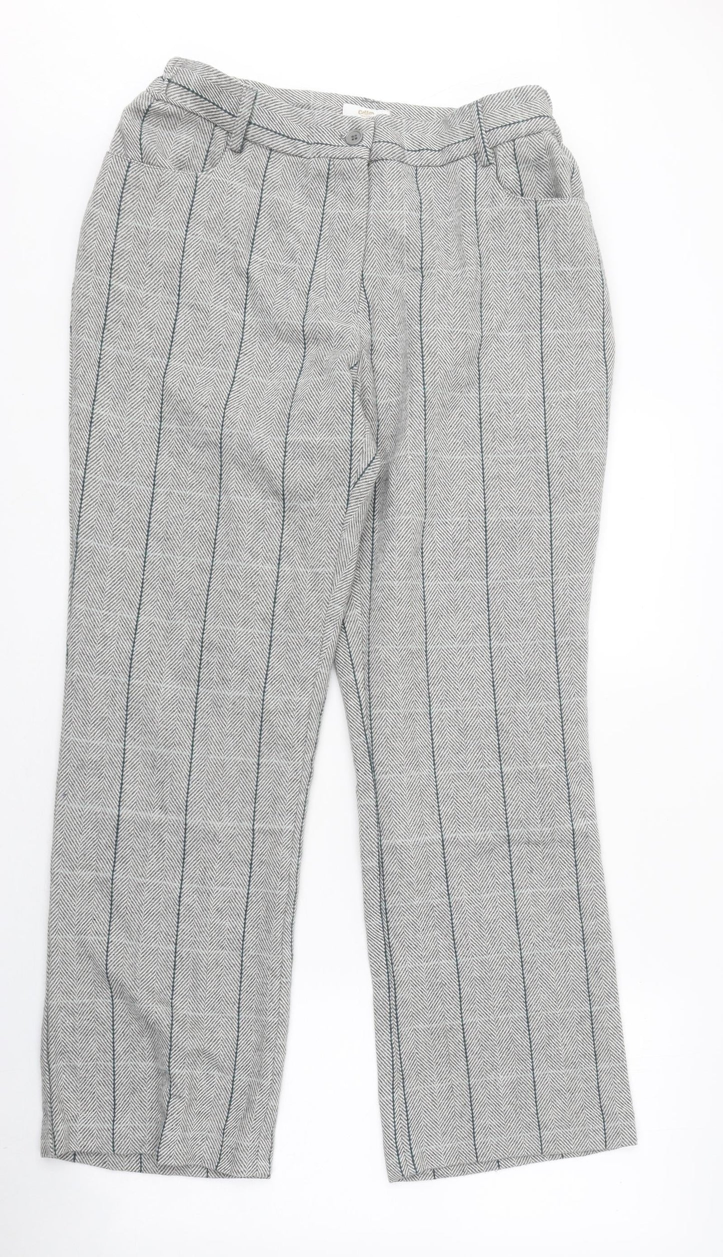 Cotton Traders Womens Grey Check Polyester Trousers Size 12 L28 in Regular Zip