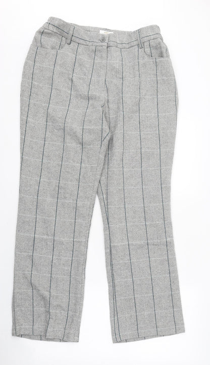 Cotton Traders Womens Grey Check Polyester Trousers Size 12 L28 in Regular Zip