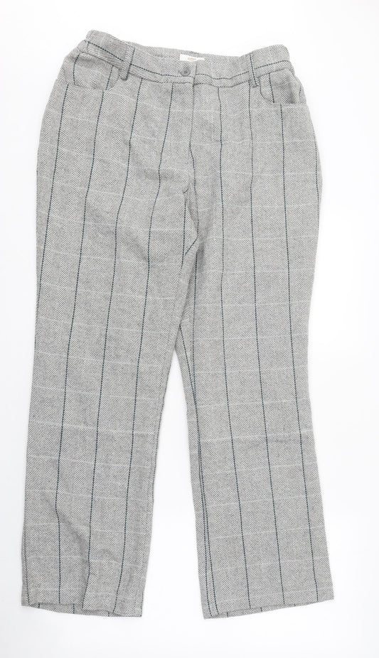 Cotton Traders Womens Grey Check Polyester Trousers Size 12 L28 in Regular Zip