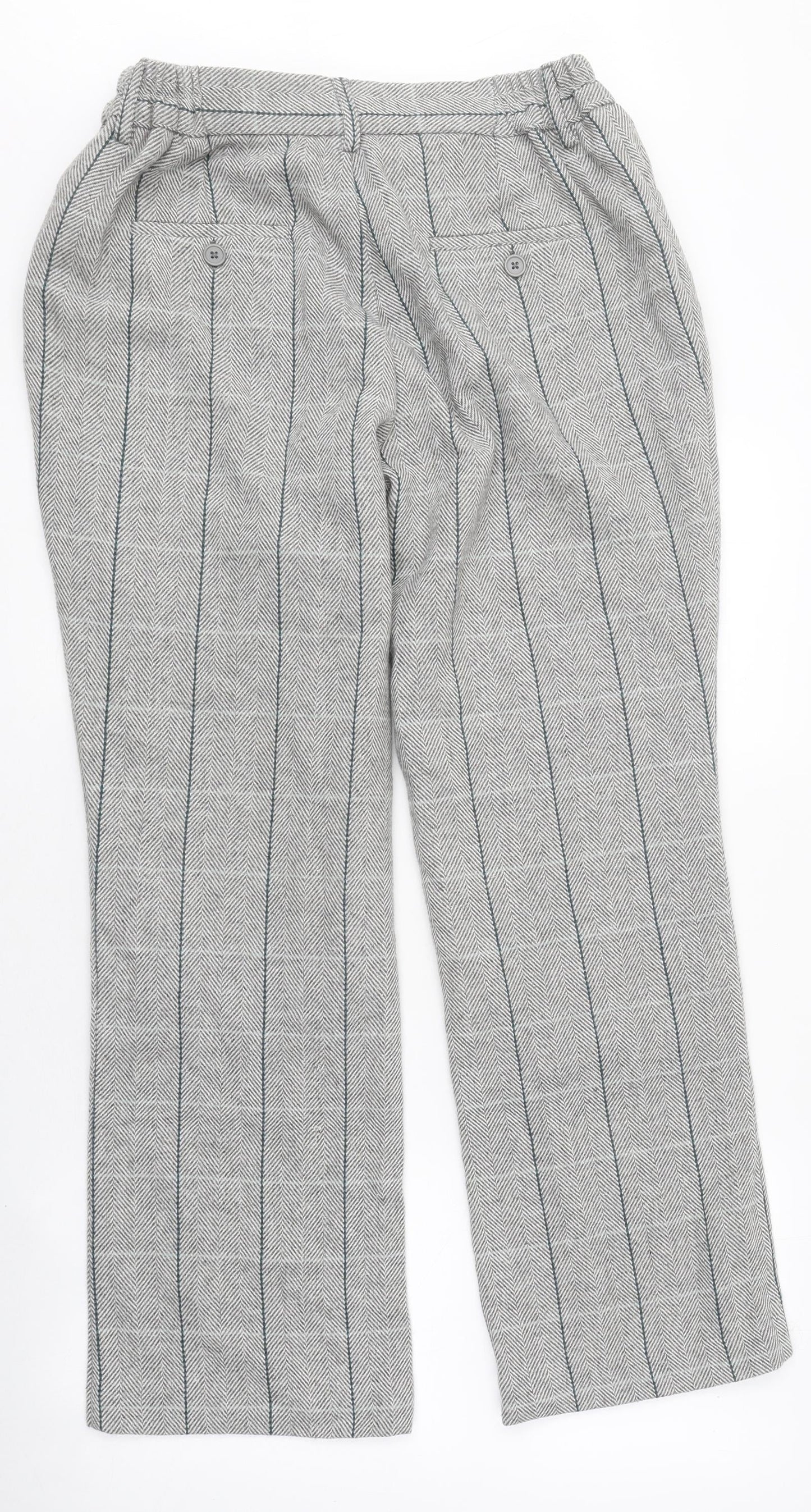 Cotton Traders Womens Grey Check Polyester Trousers Size 12 L28 in Regular Zip
