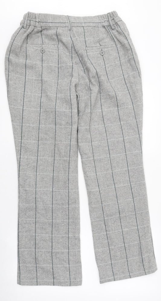 Cotton Traders Womens Grey Check Polyester Trousers Size 12 L28 in Regular Zip