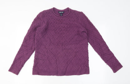 Lands' End Womens Purple Round Neck Acrylic Pullover Jumper Size 6