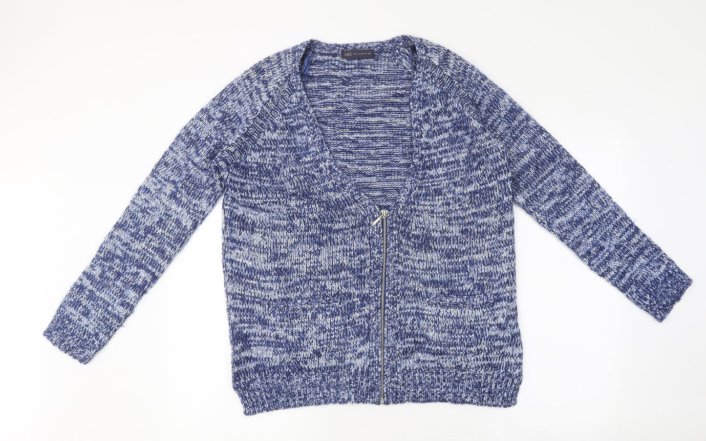 Marks and Spencer Womens Blue V-Neck Polyester Full Zip Jumper Size 12
