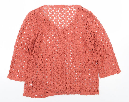 Daxon Womens Orange Polyester Basic Button-Up Size 10 V-Neck