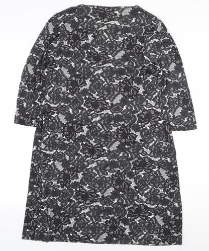 Marks and Spencer Womens Black Floral Viscose A-Line Size 14 Round Neck Pullover