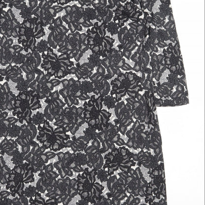 Marks and Spencer Womens Black Floral Viscose A-Line Size 14 Round Neck Pullover